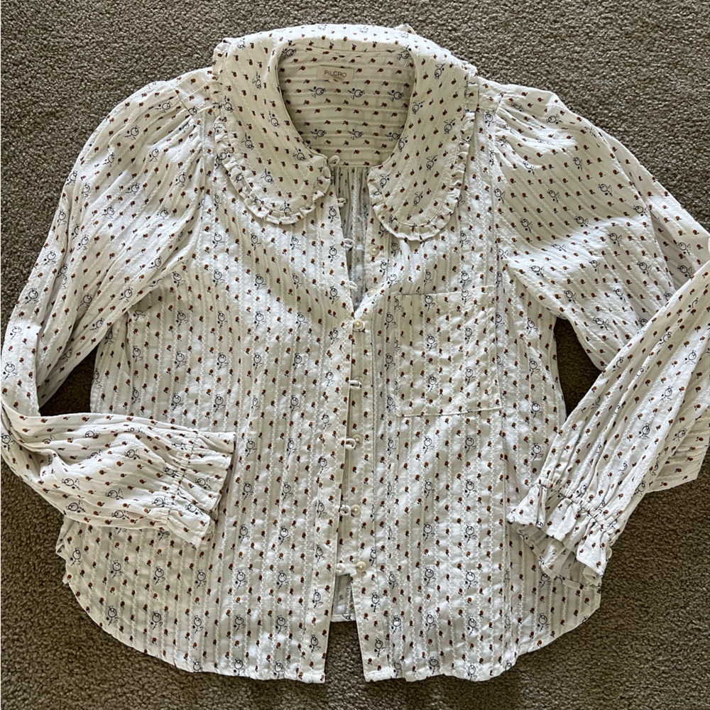 The Kiera Collared Button Front Blouse by Pilcro